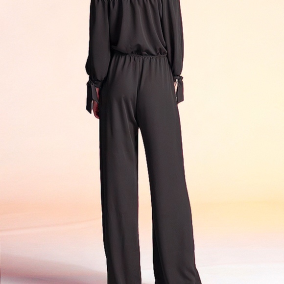 Black Off Shoulder Long Sleeve Jumpsuit - Picture 2 of 3